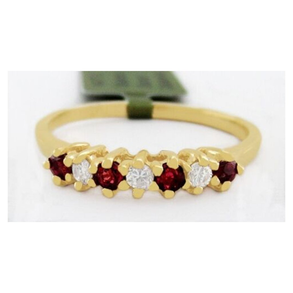 Genuine Garnet & Diamond Ring 14k Yellow Gold